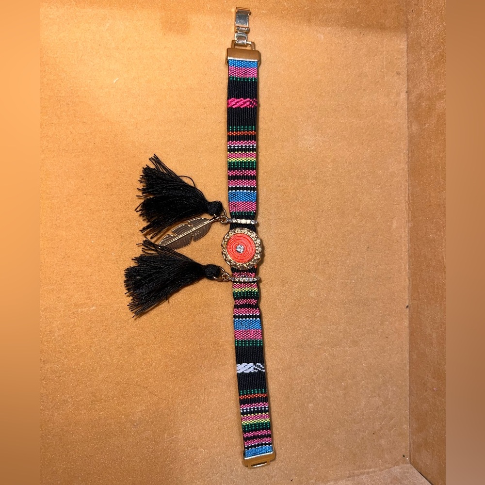Tribal embroidered bracelet with tassels